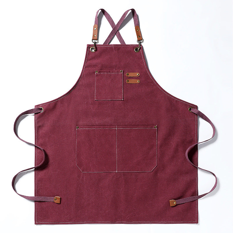 Durable Canvas Stain Resistant Apron with Pockets and Cross-Back Straps