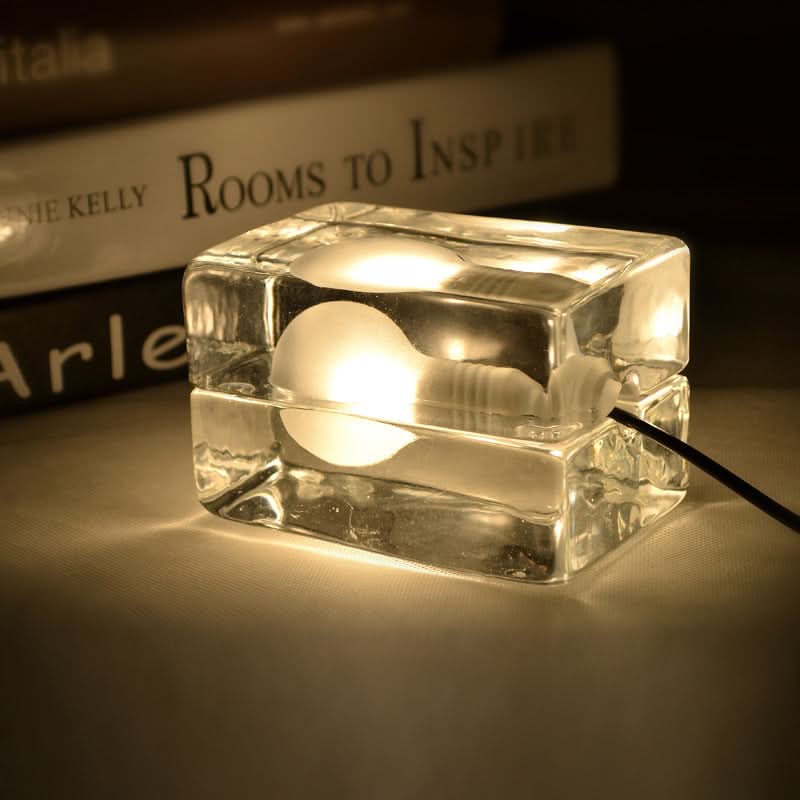 Glass Block Table Lamp with G9 Socket and Sandblasted Bulb
