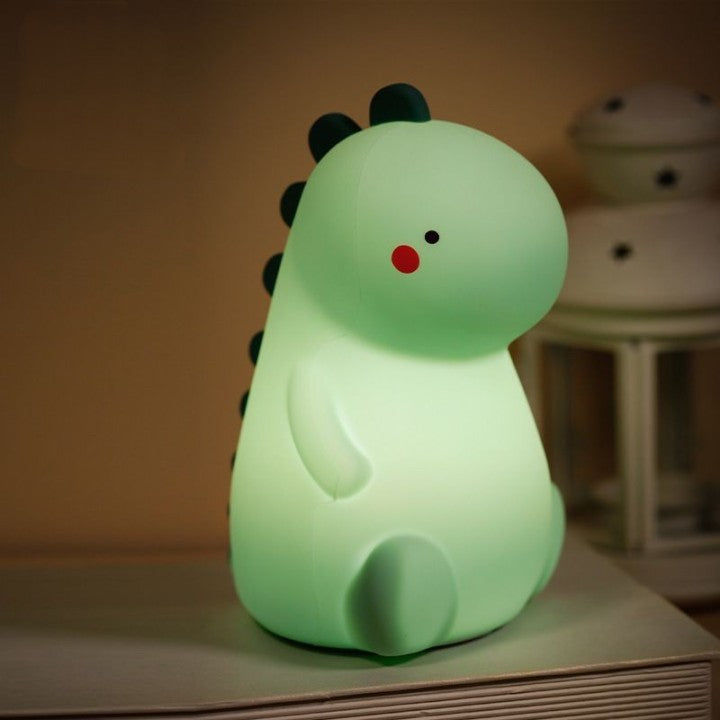 Blushing Dinosaur LED Night Light - Soft Silicone Tap Light for Kids