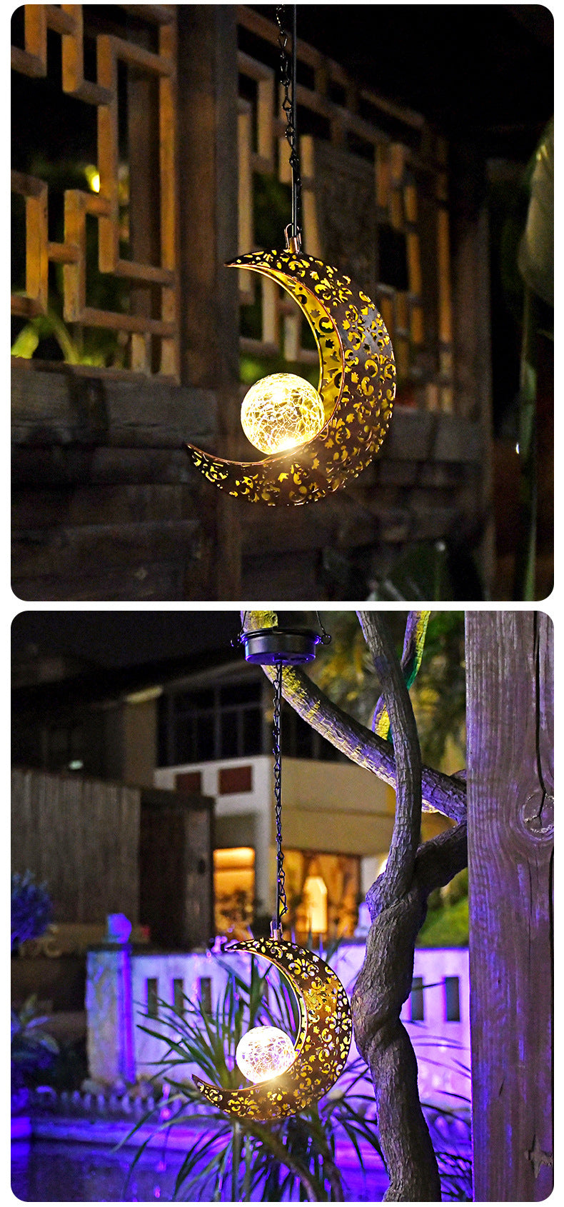 Solar Waterproof Iron Hollow Projection Lantern for Outdoor Hanging Decor