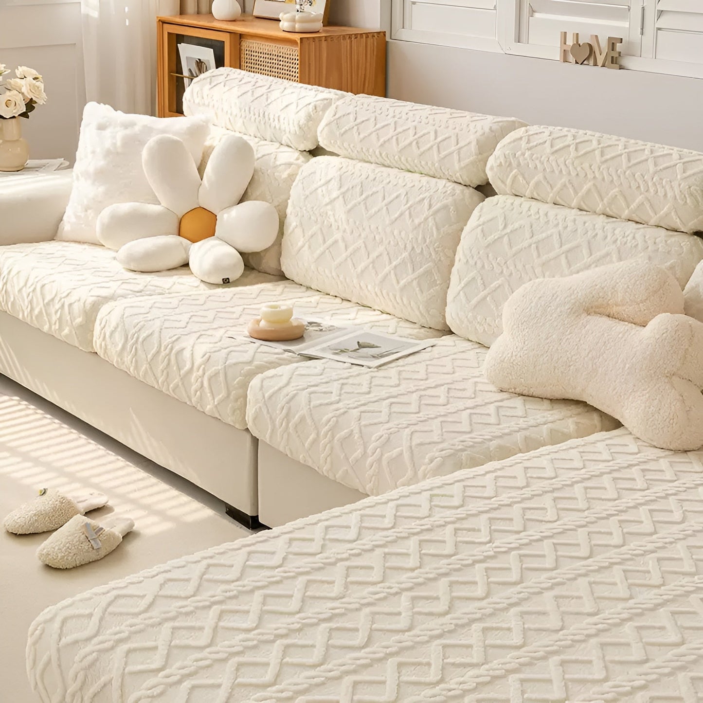 Velvet Diamond Pattern Sofa Cover - Stretchy 360° Protection
