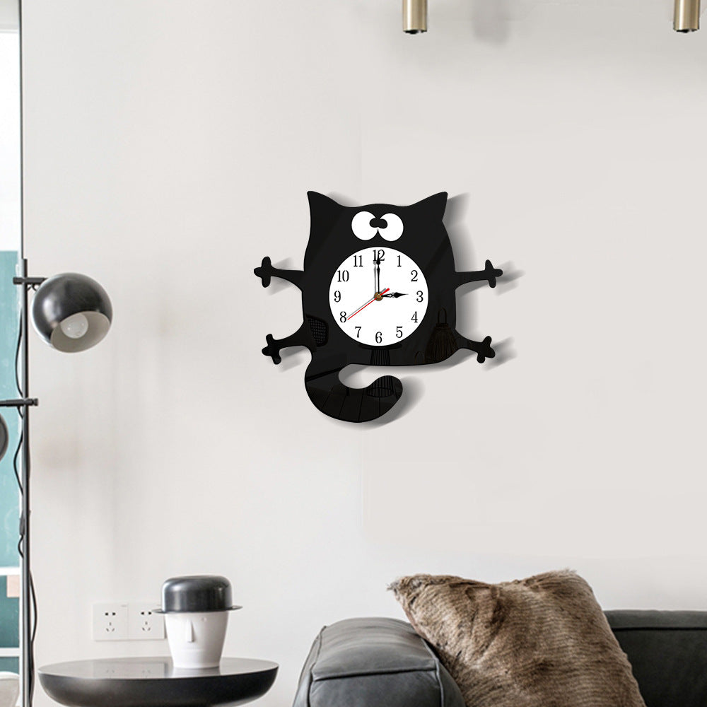 Silent Cat Wall Clock for Kids Room - Acrylic Decor