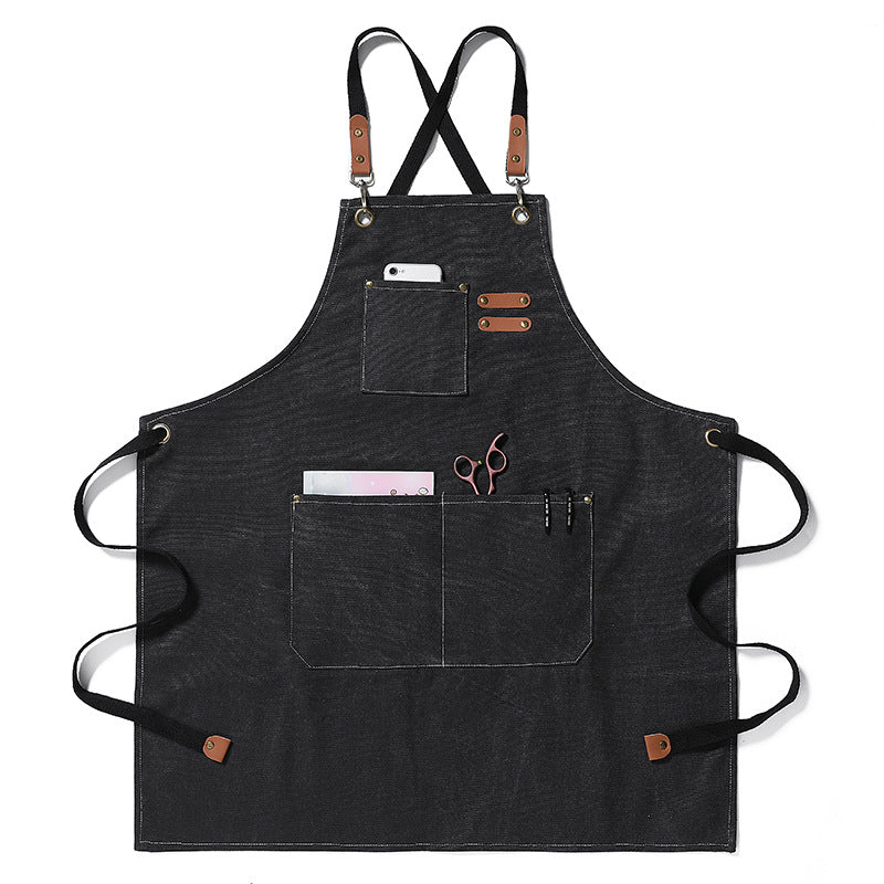 Durable Canvas Stain Resistant Apron with Pockets and Cross-Back Straps