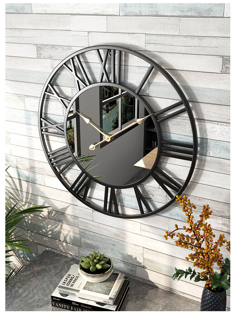 Vintage Metal Wall Clock with Mirror 39cm
