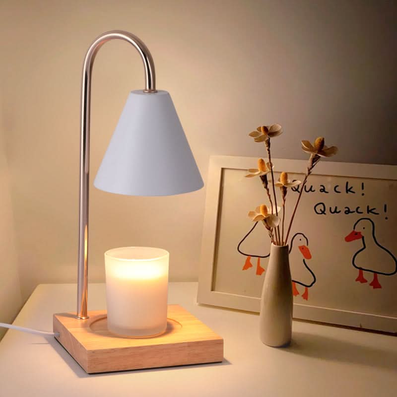Rechargeable Table Candle Lamp with Wooden Base and Metallic Details