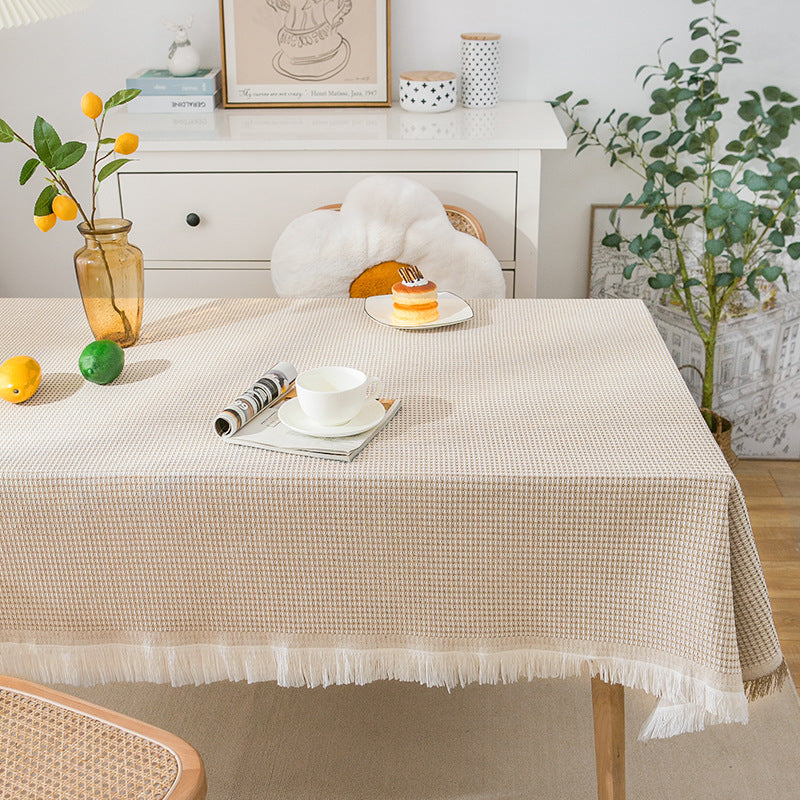 Knitted Lace Tablecloth in Soft Beige, Rectangular and Round Options