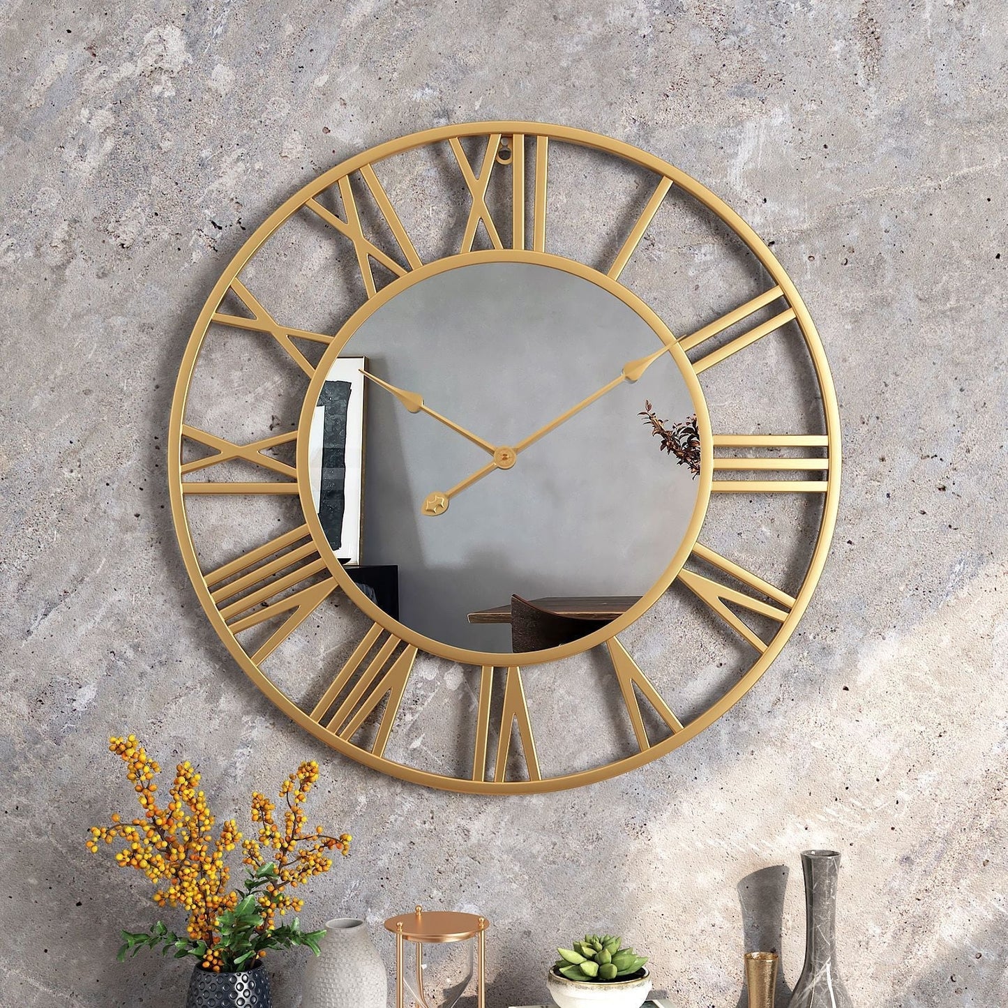 Vintage Metal Wall Clock with Mirror 39cm