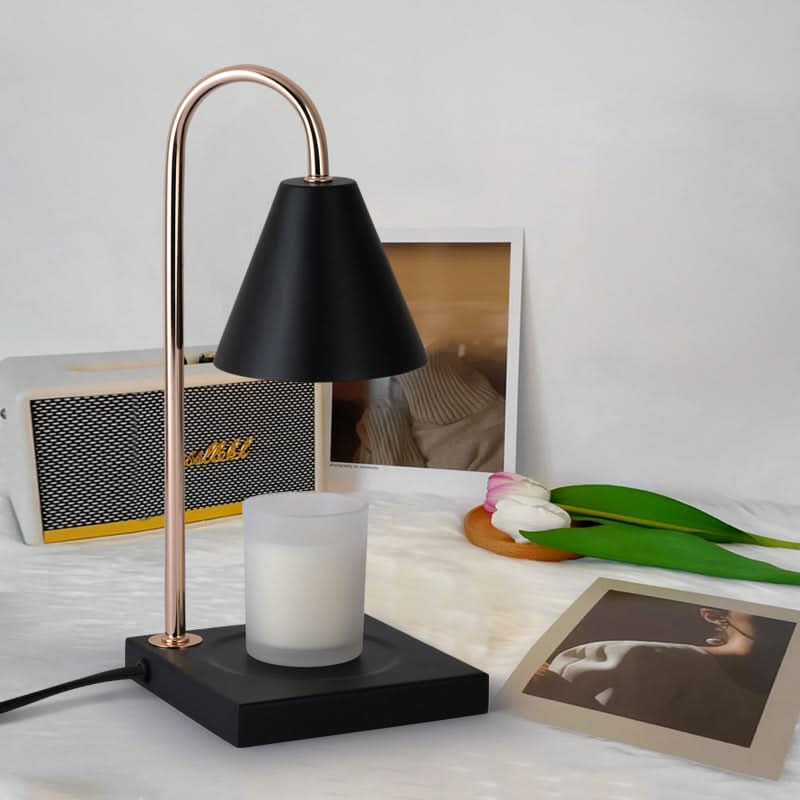 Rechargeable Table Candle Lamp with Wooden Base and Metallic Details