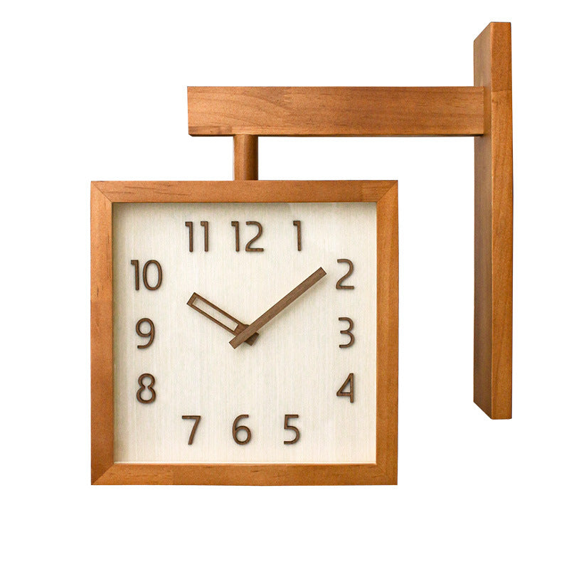 Dual-Sided Wooden Analog Clock for Corner Placement
