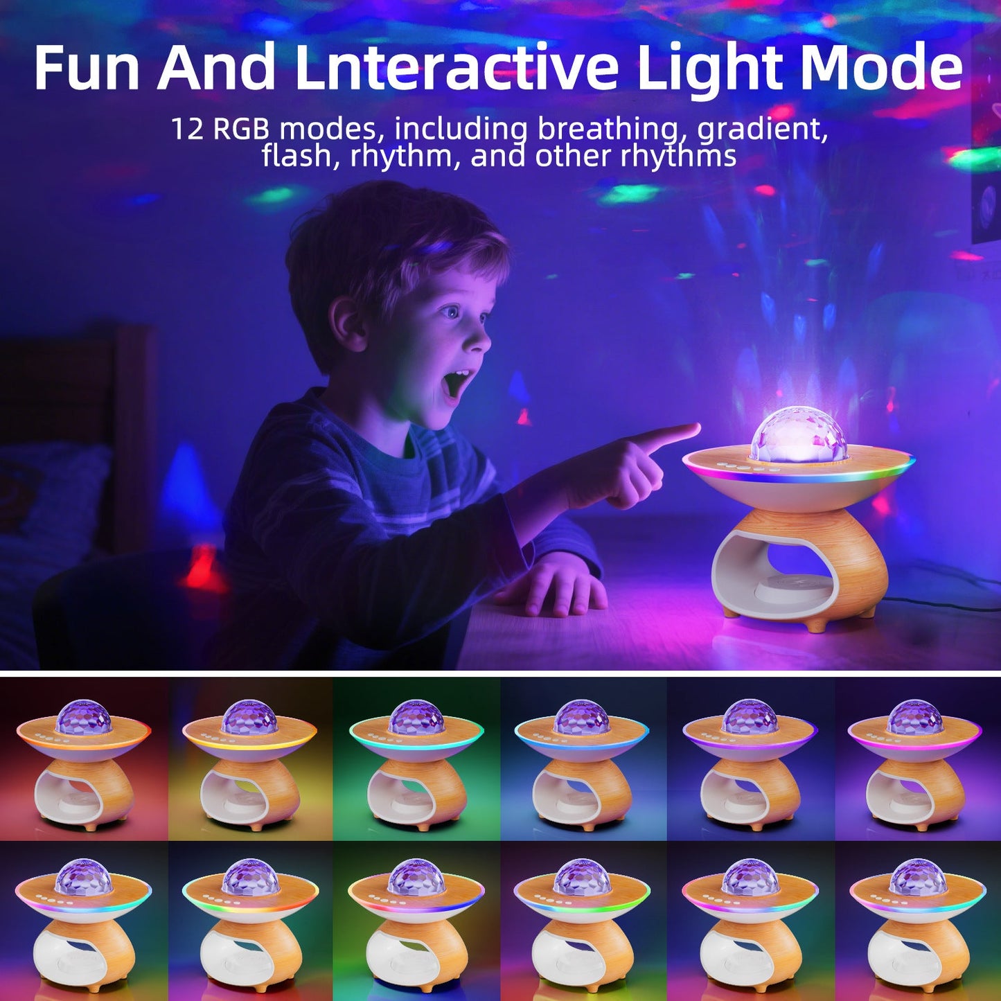 Wireless Charging Projection Lamp Night Light for Bedroom Desk