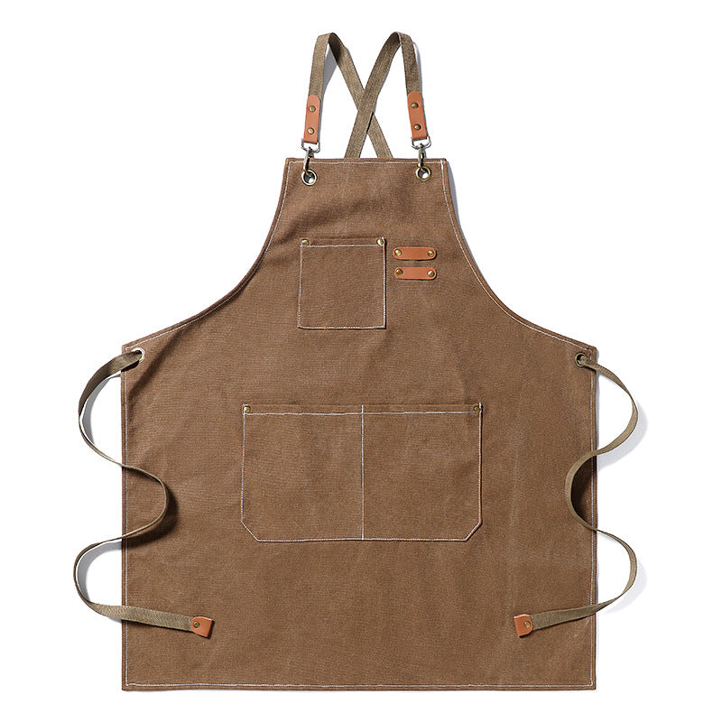Durable Canvas Stain Resistant Apron with Pockets and Cross-Back Straps