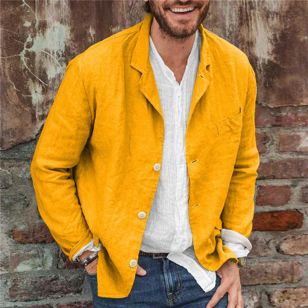 Men's Casual Fit Linen Cotton Jacket with Button Closure