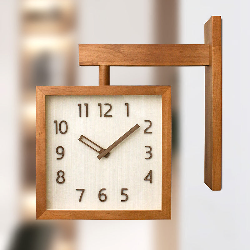 Dual-Sided Wooden Analog Clock for Corner Placement