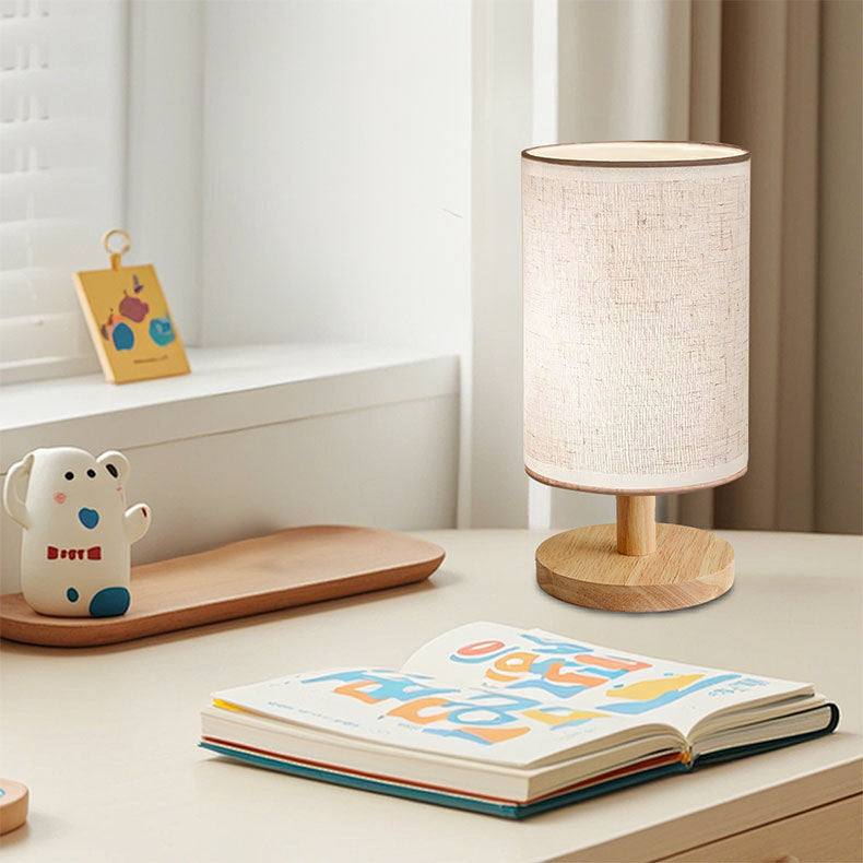 USB Solid Wood Fabric Table Lamp with LED Shade