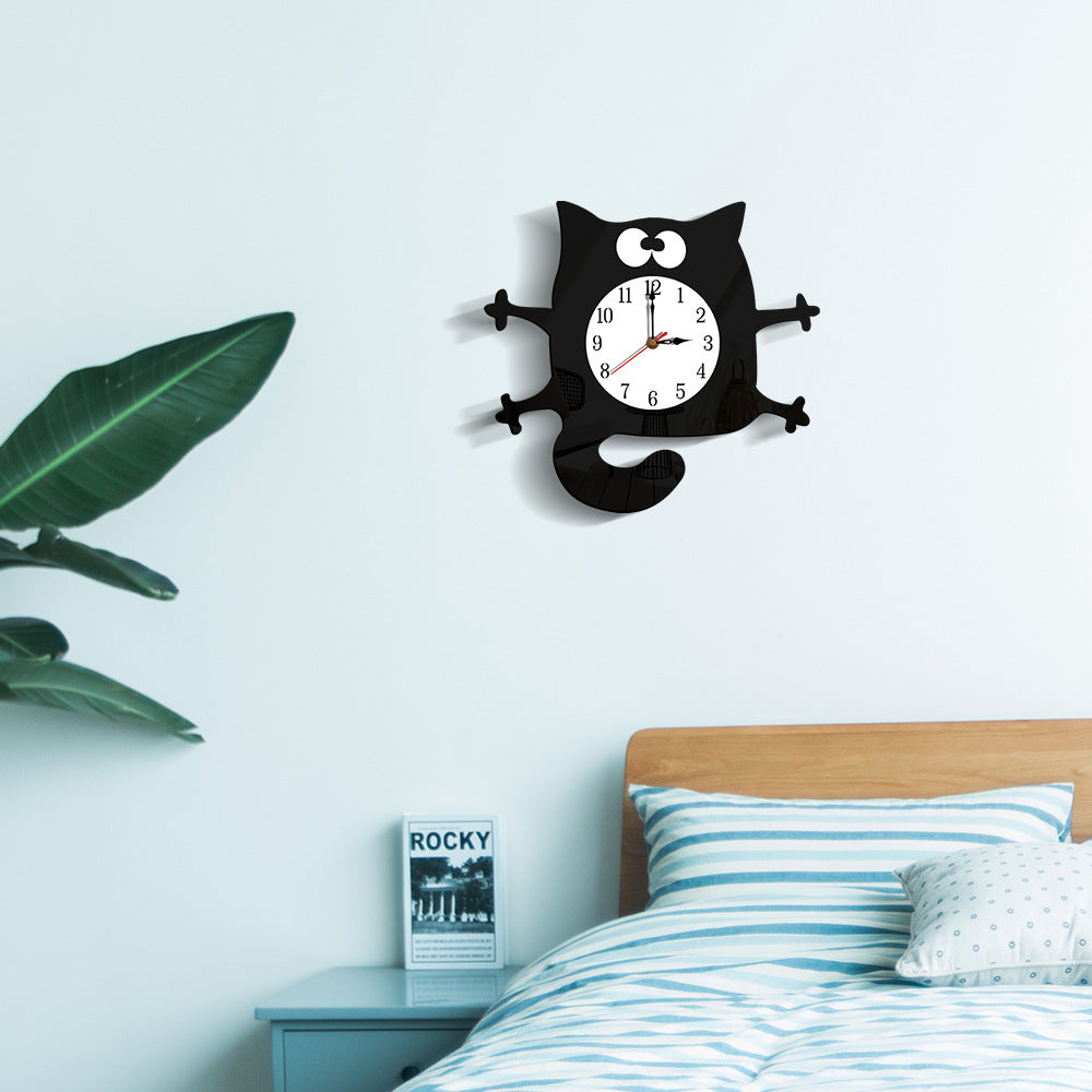 Silent Cat Wall Clock for Kids Room - Acrylic Decor