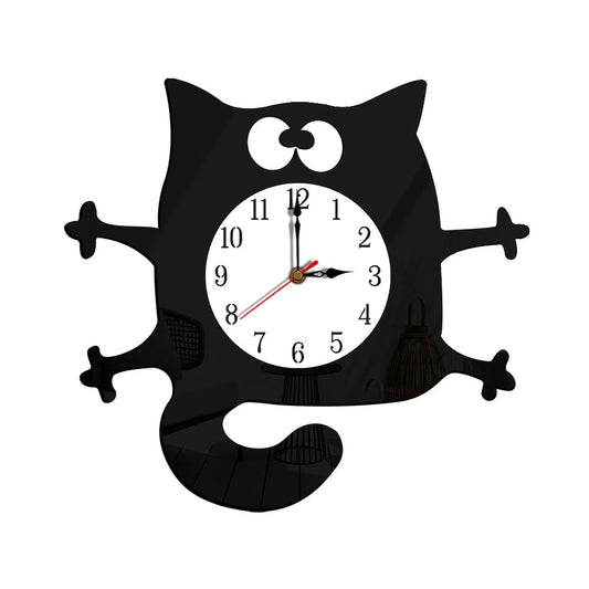 Silent Cat Wall Clock for Kids Room - Acrylic Decor