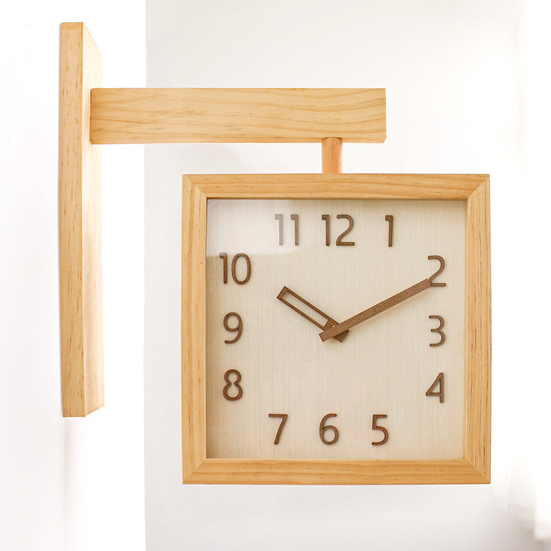 Dual-Sided Wooden Analog Clock for Corner Placement
