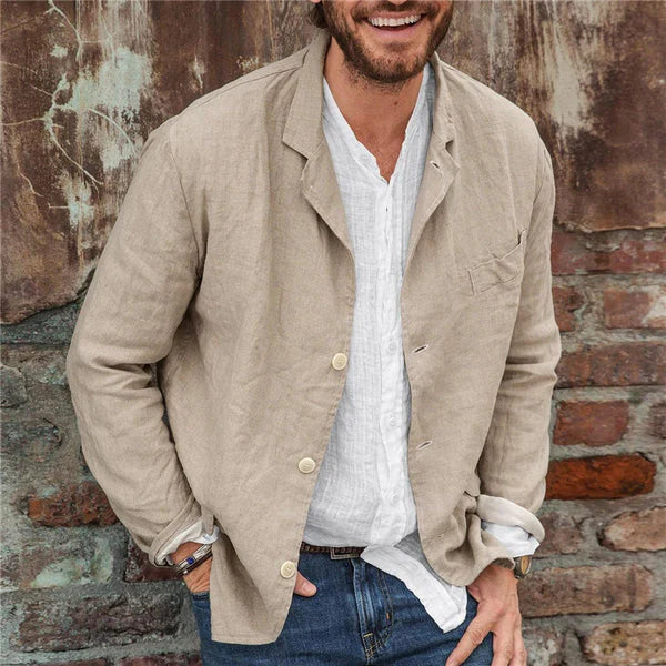 Men's Casual Fit Linen Cotton Jacket with Button Closure