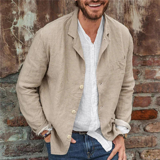 Men's Casual Fit Linen Cotton Jacket with Button Closure