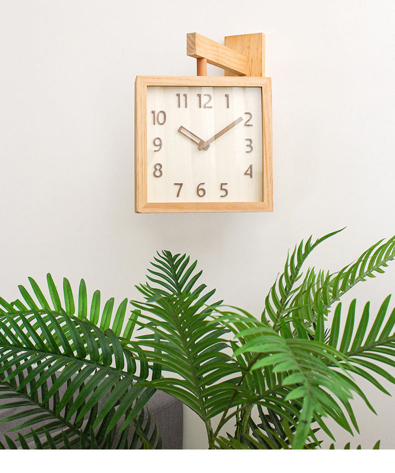 Dual-Sided Wooden Analog Clock for Corner Placement