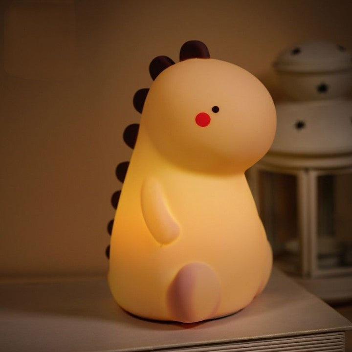 Blushing Dinosaur LED Night Light - Soft Silicone Tap Light for Kids