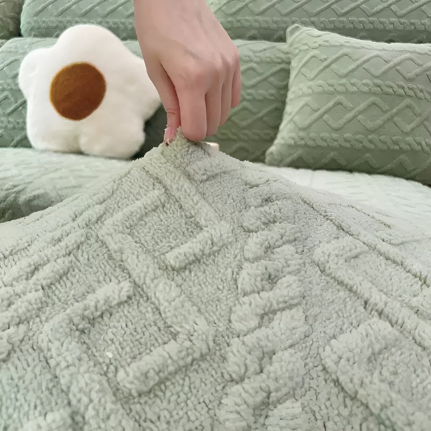 Velvet Diamond Pattern Sofa Cover - Stretchy 360° Protection