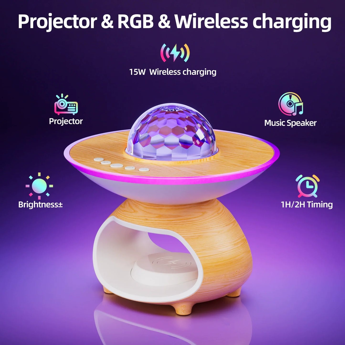 Wireless Charging Projection Lamp Night Light for Bedroom Desk
