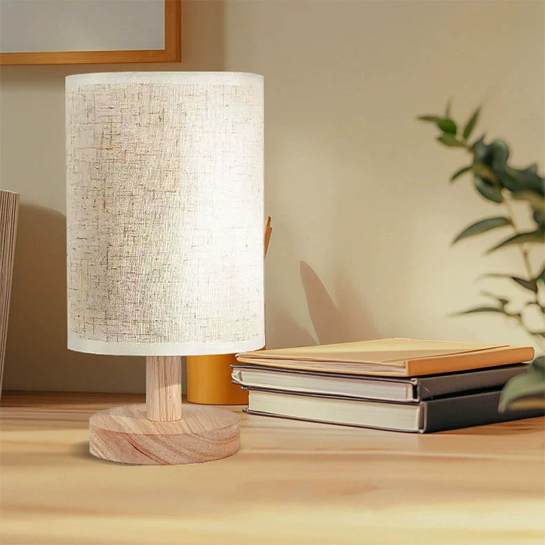USB Solid Wood Fabric Table Lamp with LED Shade