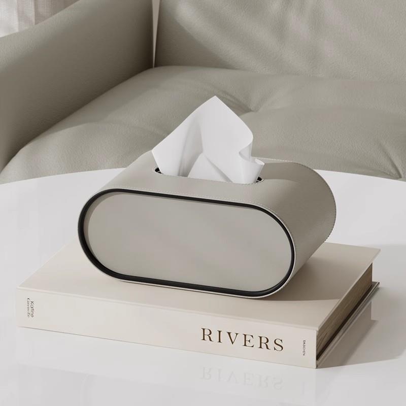 Oval Leather Tissue Box - Elegant Design