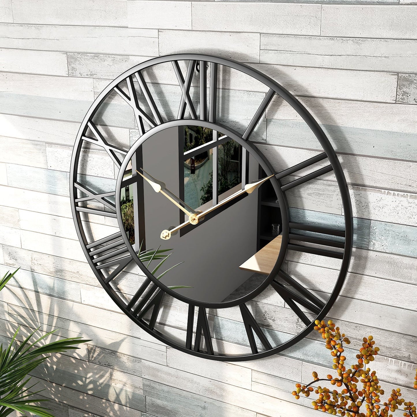 Vintage Metal Wall Clock with Mirror 39cm