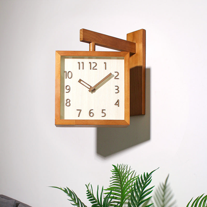 Dual-Sided Wooden Analog Clock for Corner Placement