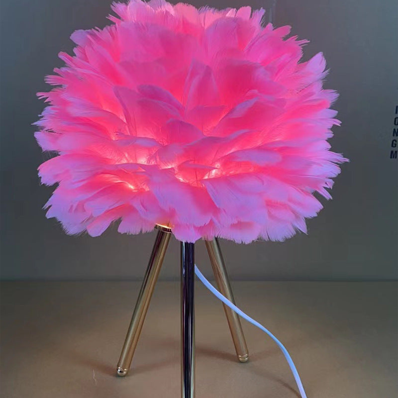 Feather Table Lamp with Gold Accents