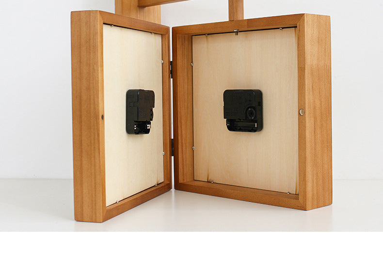 Dual-Sided Wooden Analog Clock for Corner Placement