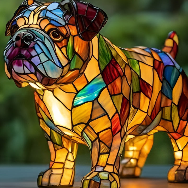 Stained Glass Dog Table Lamp Tiffany Style Pet Decor