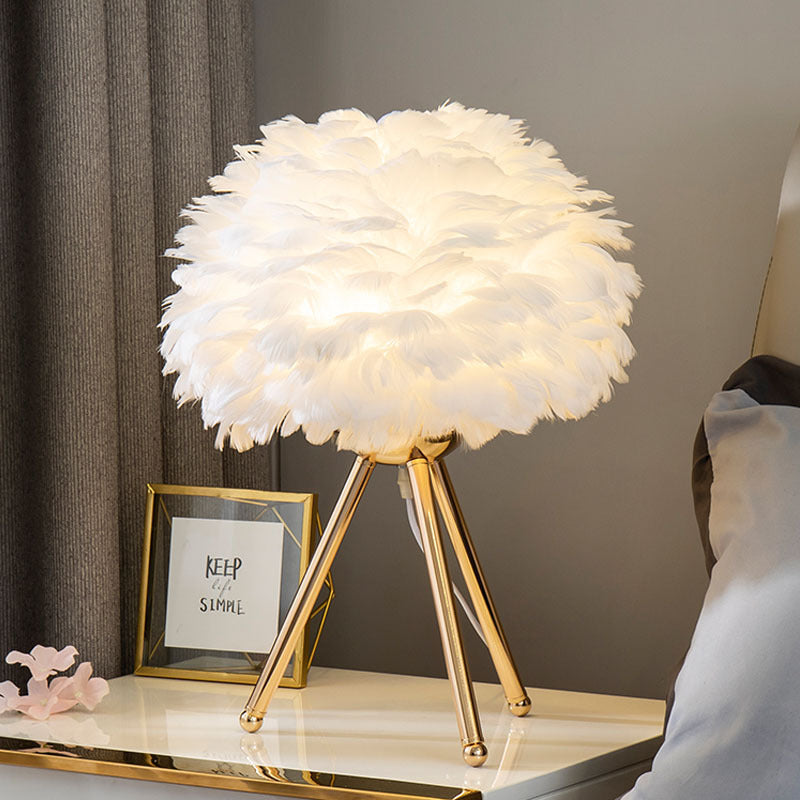 Feather Table Lamp with Gold Accents