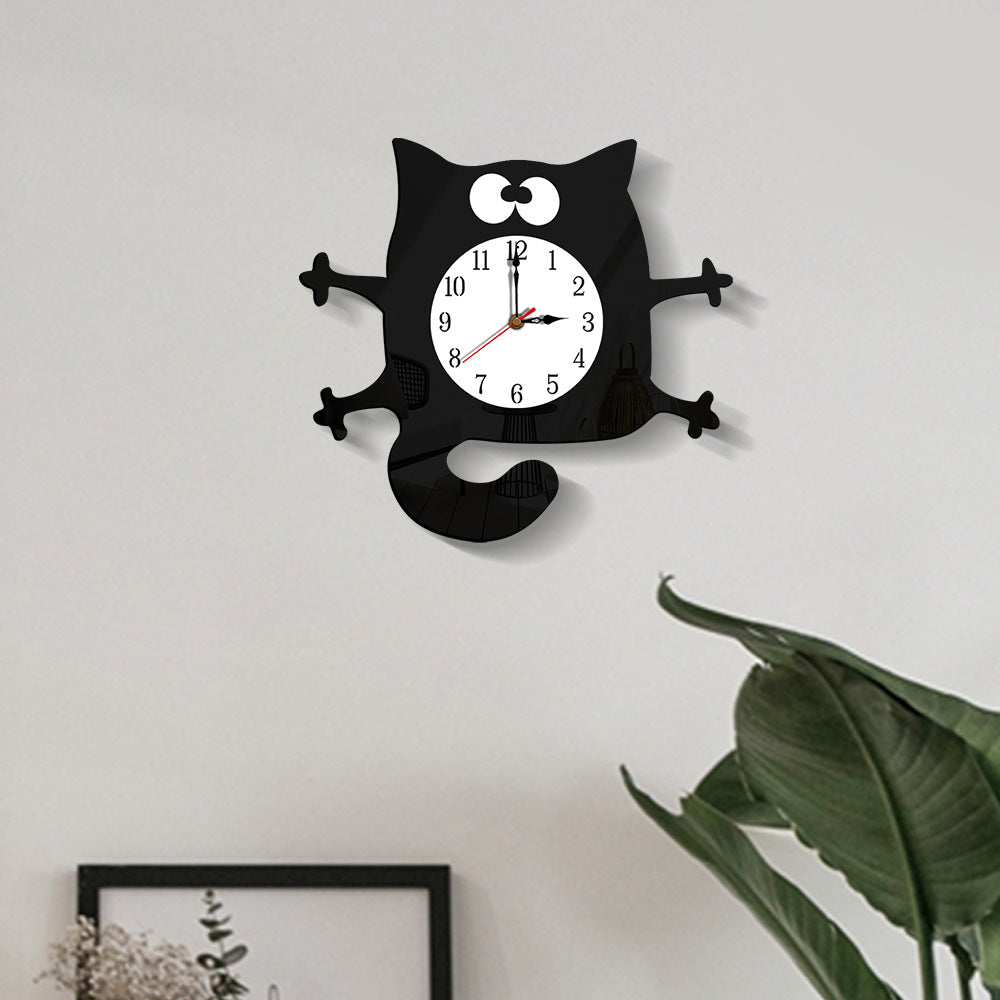 Silent Cat Wall Clock for Kids Room - Acrylic Decor