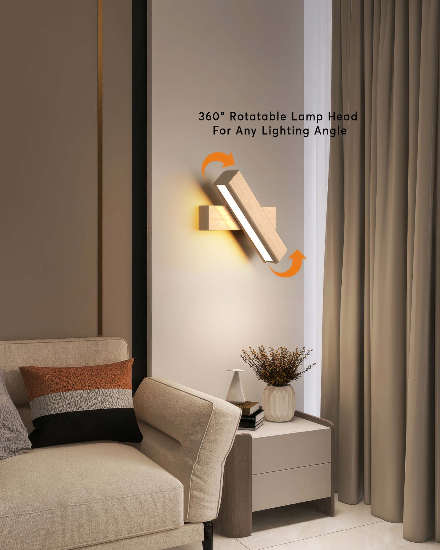 Rotatable Nordic Wood Grain Wall Lamp