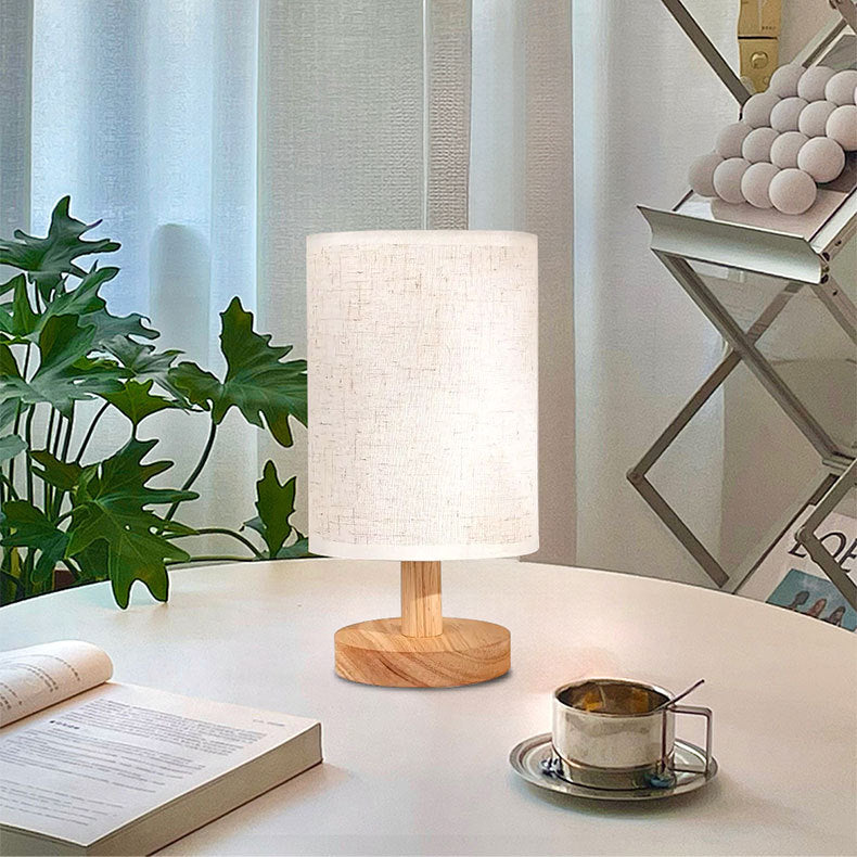 USB Solid Wood Fabric Table Lamp with LED Shade