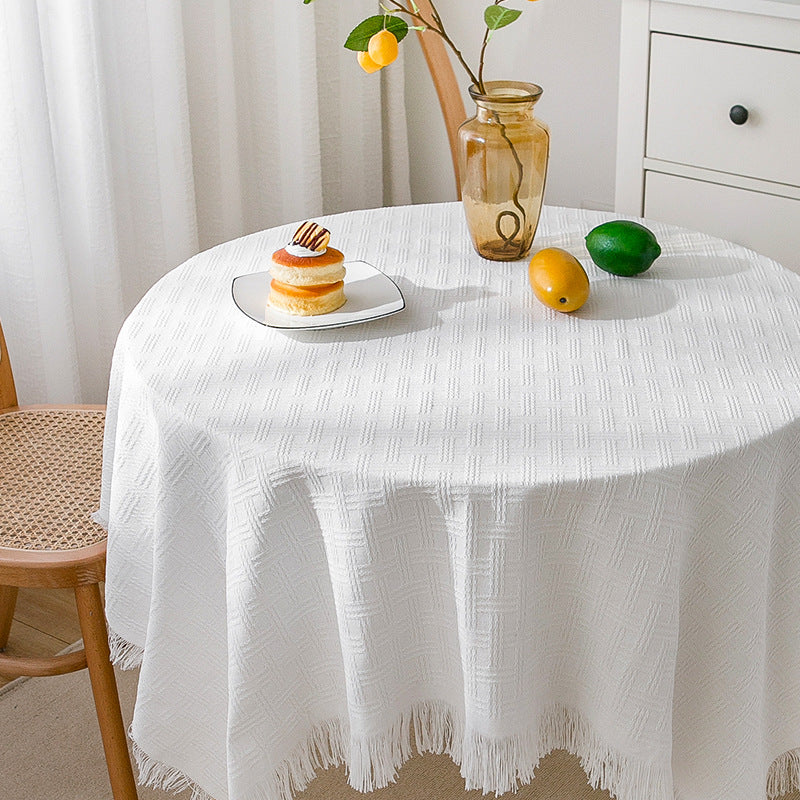 Knitted Lace Tablecloth in Soft Beige, Rectangular and Round Options