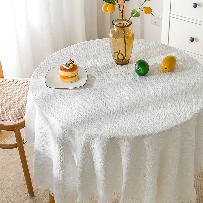 Knitted Lace Tablecloth in Soft Beige, Round and Rectangular Options