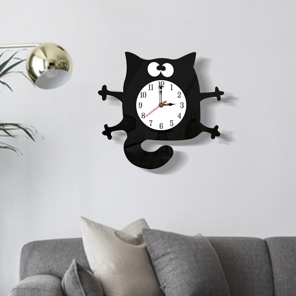 Silent Cat Wall Clock for Kids Room - Acrylic Decor