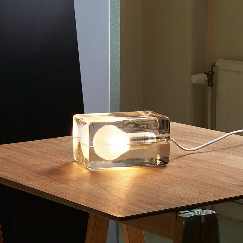 Glass Block Table Lamp with G9 Socket and Sandblasted Bulb