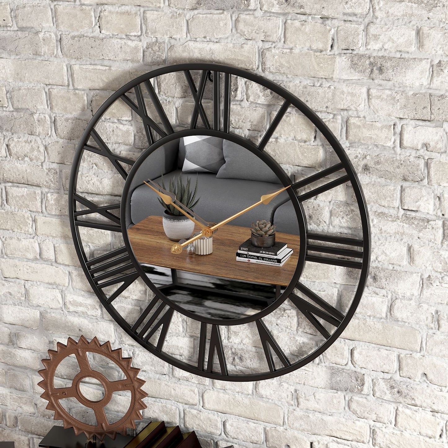 Vintage Metal Wall Clock with Mirror 39cm