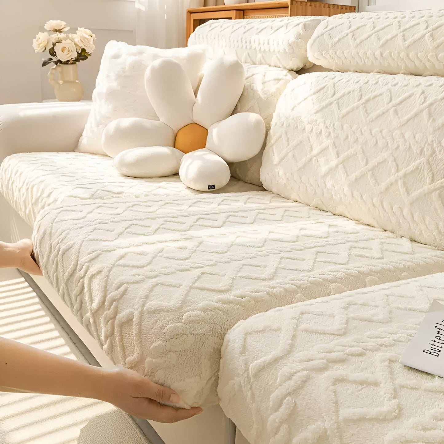 Velvet Diamond Pattern Sofa Cover - Stretchy 360° Protection