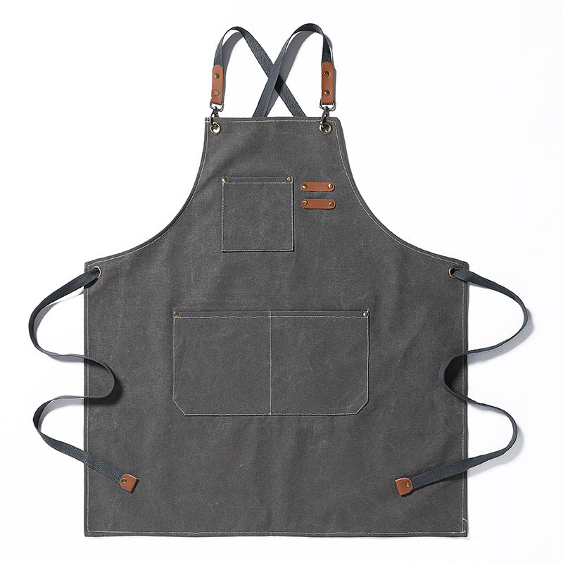 Durable Canvas Stain Resistant Apron with Pockets and Cross-Back Straps