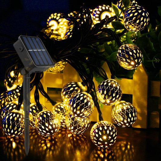 Colorful Moroccan Ball Solar String Lights - LED Outdoor Decoration