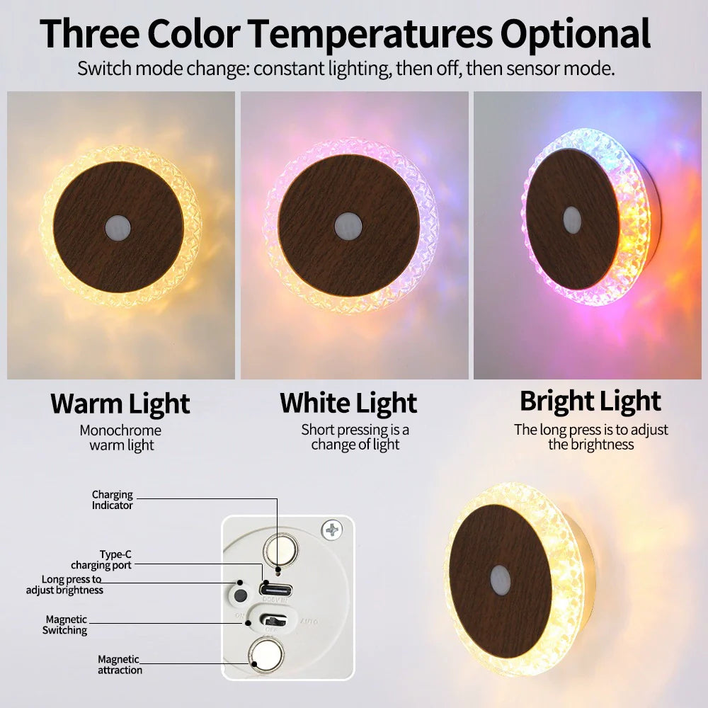 Rechargeable Motion-Sensing Wall Lamp - Modern Bedside Ambient Light