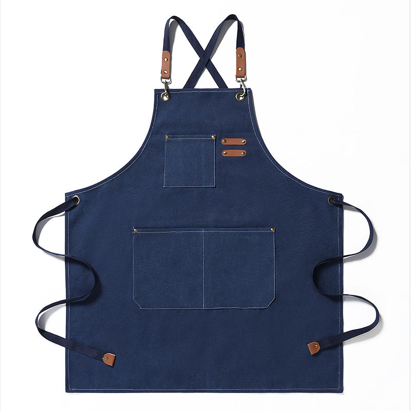 Durable Canvas Stain Resistant Apron with Pockets and Cross-Back Straps