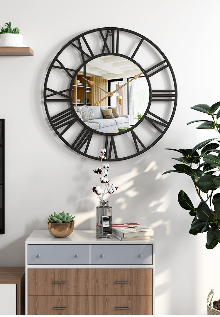 Vintage Metal Wall Clock with Mirror 39cm
