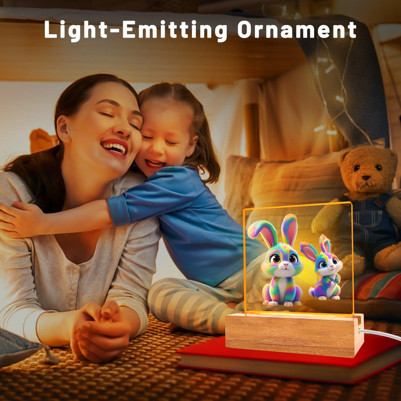 Solid Wood Base Acrylic Kids Night Light USB Table Lamp